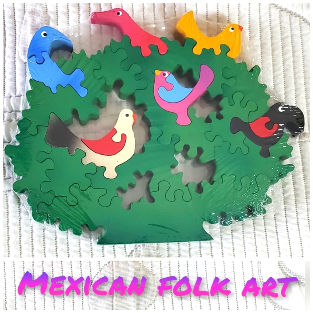 Handmade Mexican folk art NWT wooden puzzle decoration